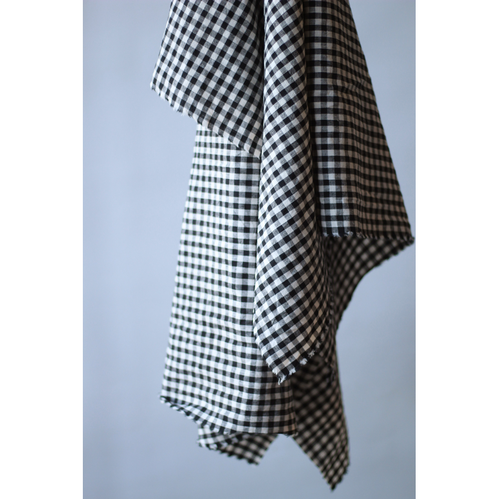 Alphonse - Seersucker / Lin et Coton gaufré vichy 7mm noir et écru