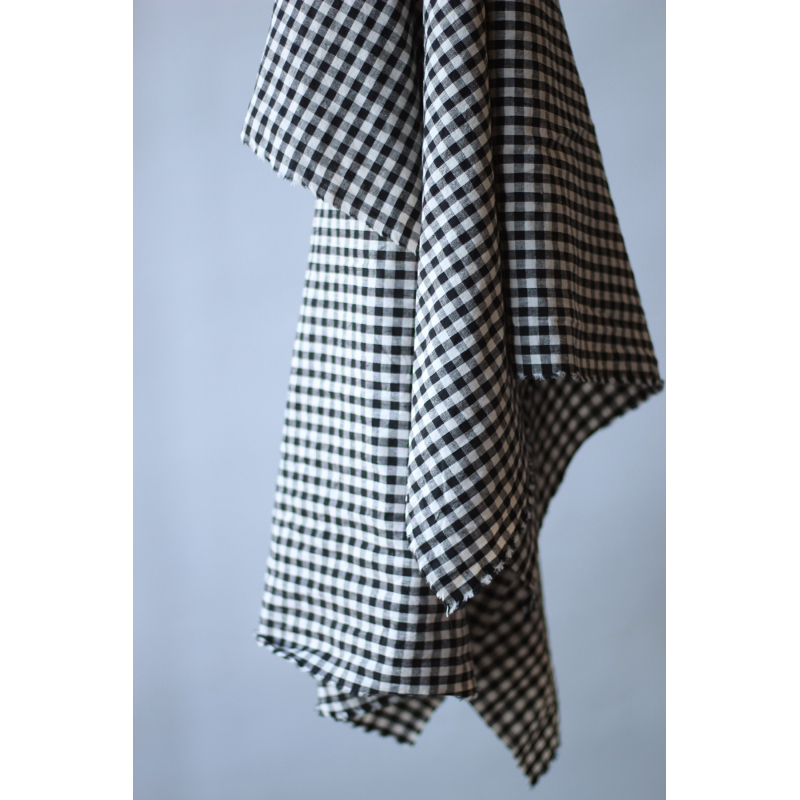 Alphonse - Seersucker / Lin et Coton gaufré vichy 7mm noir et écru