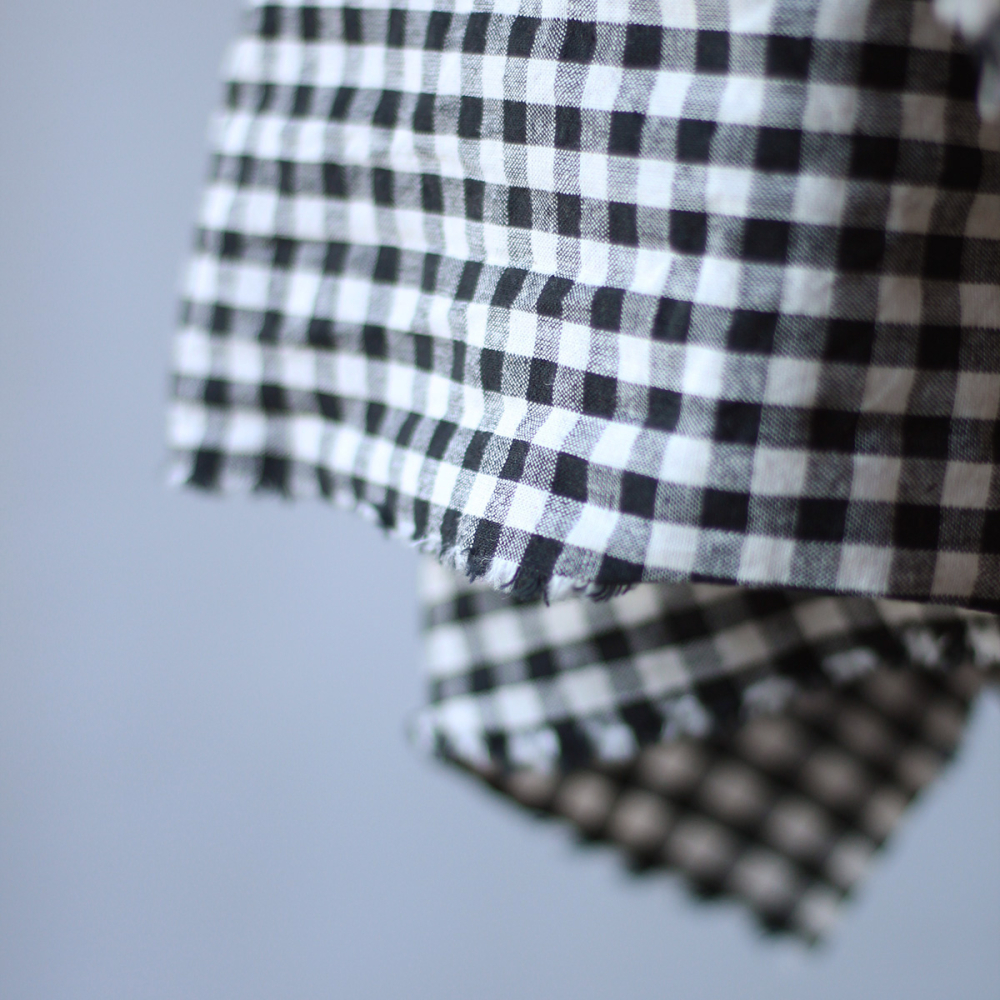 Alphonse - Seersucker / Lin et Coton gaufré vichy 7mm noir et écru