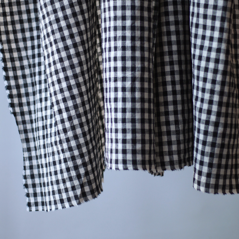 Alphonse - Seersucker / Lin et Coton gaufré vichy 7mm noir et écru