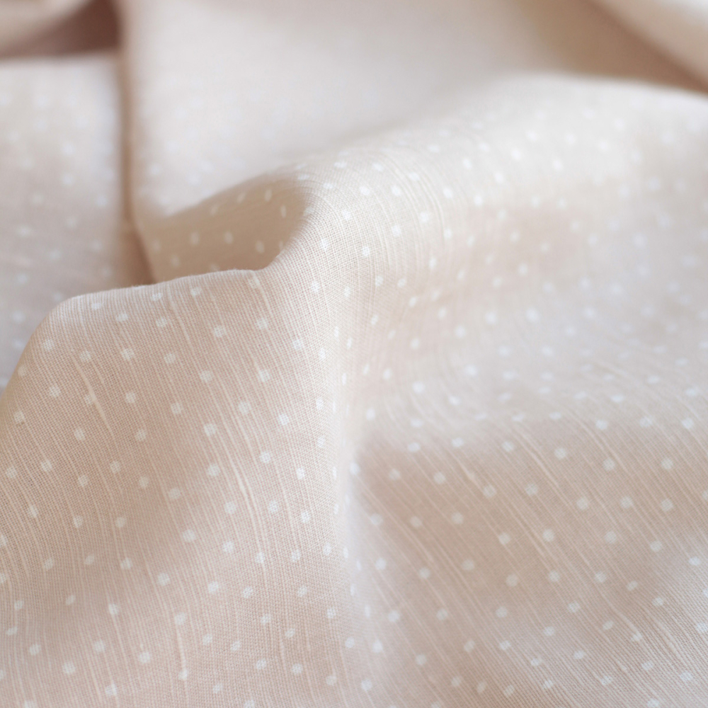 Tissu lin coton lavé à pois fond sable