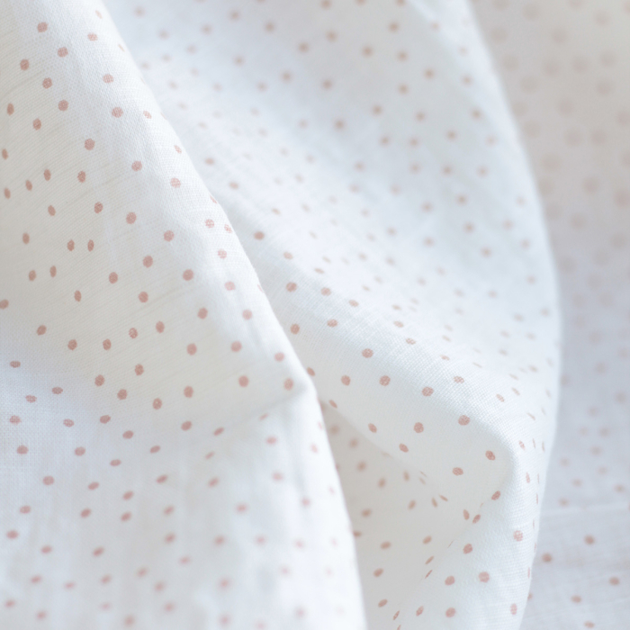 copy of Tissu lin coton lavé fond blanc lait à pois bleu orage