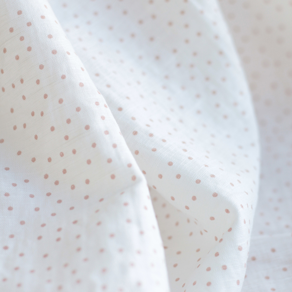 copy of Tissu lin coton lavé fond blanc lait à pois bleu orage