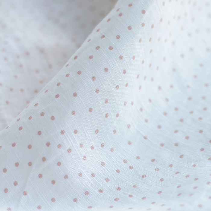 copy of Tissu lin coton lavé fond blanc lait à pois bleu orage