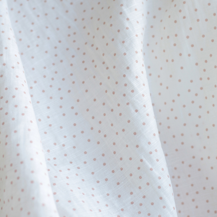 copy of Tissu lin coton lavé fond blanc lait à pois bleu orage