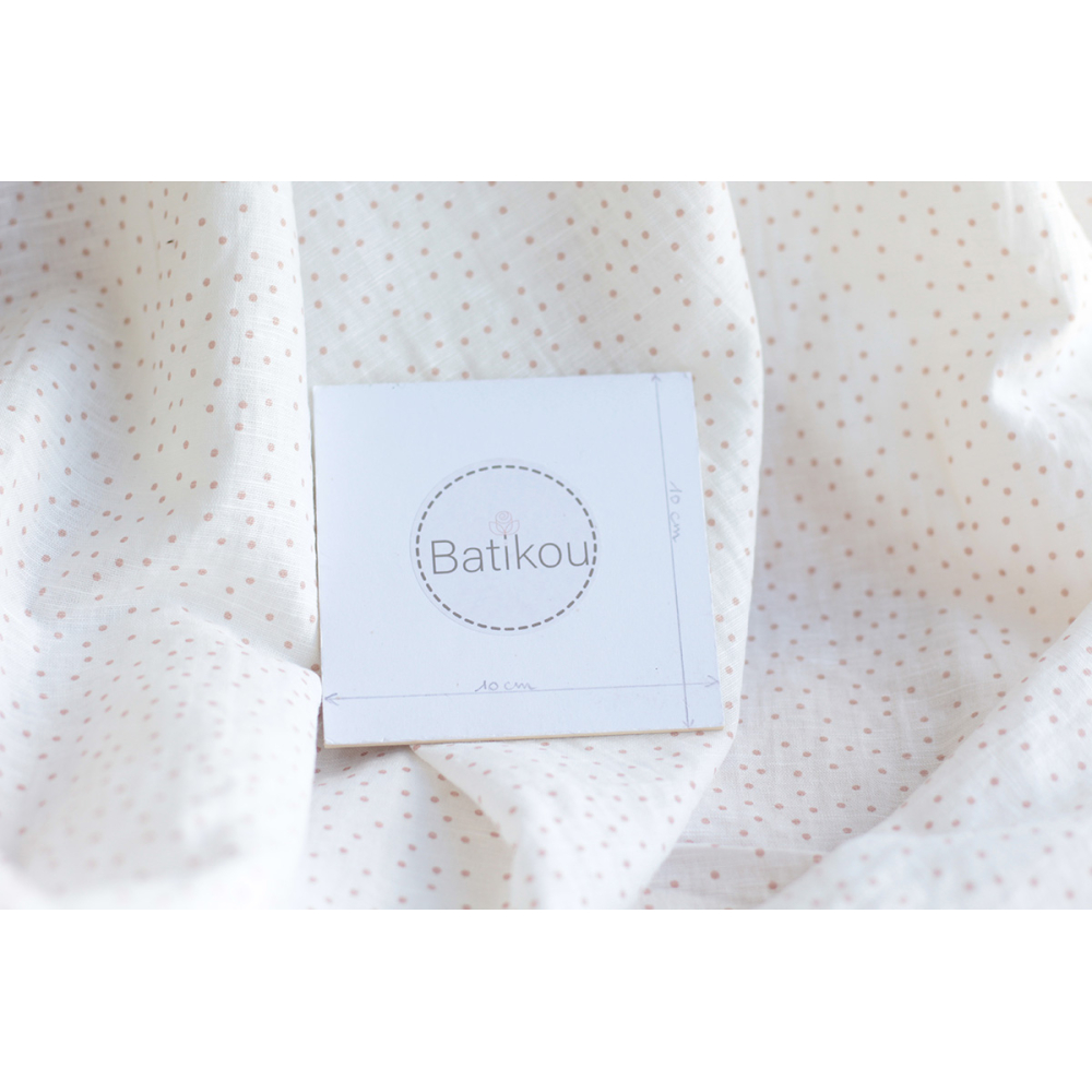 copy of Tissu lin coton lavé fond blanc lait à pois bleu orage