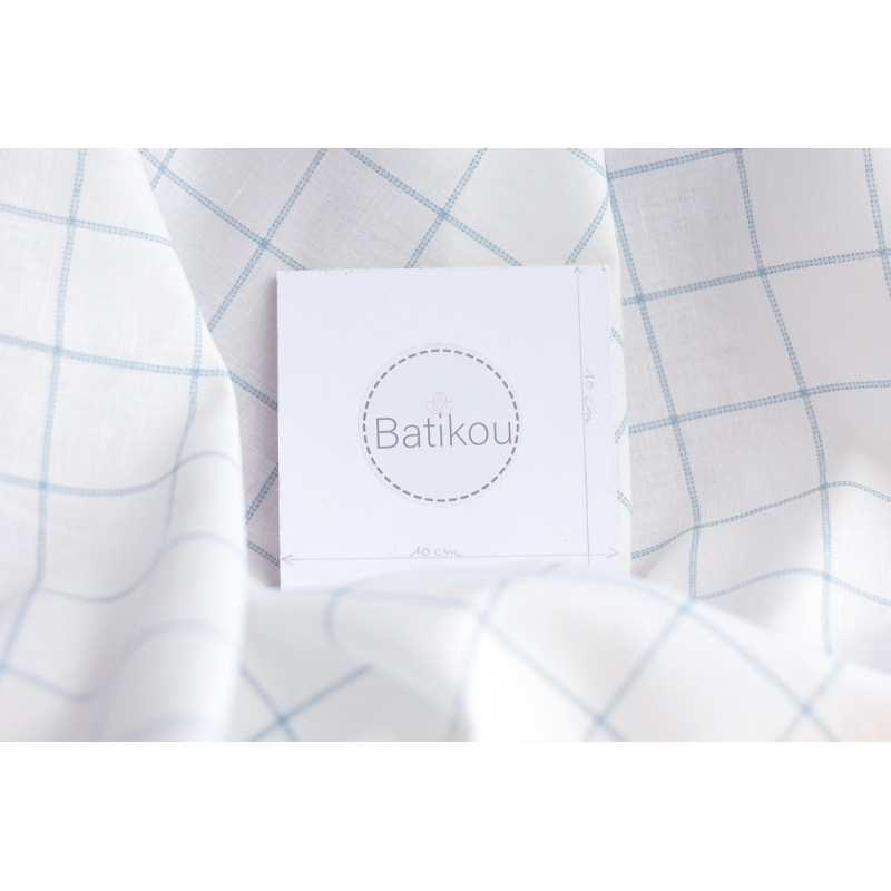 Tissu lin coton fond blanc lait quadrillage bleu horizon