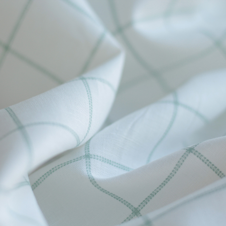 copy of Zephyr - Tissu lin coton fond blanc lait quadrillage bleu horizon