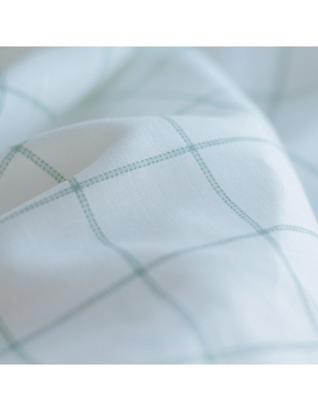 copy of Zephyr - Tissu lin coton fond blanc lait quadrillage bleu horizon