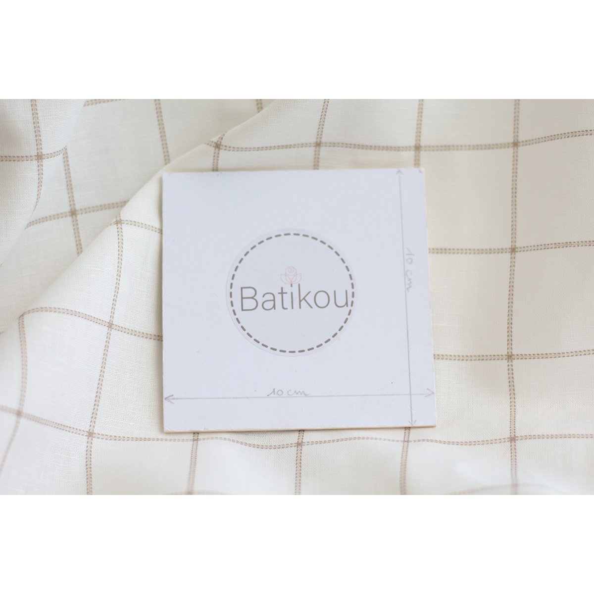 copy of Zephyr - Tissu lin coton fond blanc lait quadrillage vert celadon