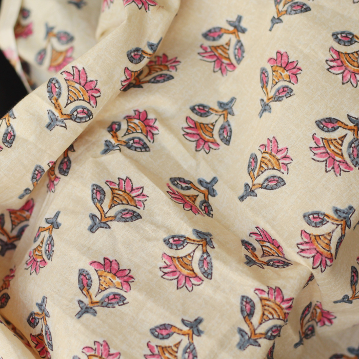 Tissu indien coton hand block traditionnel Parme