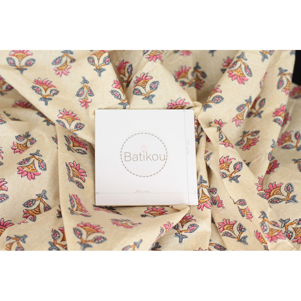 Tissu indien coton hand block traditionnel Parme