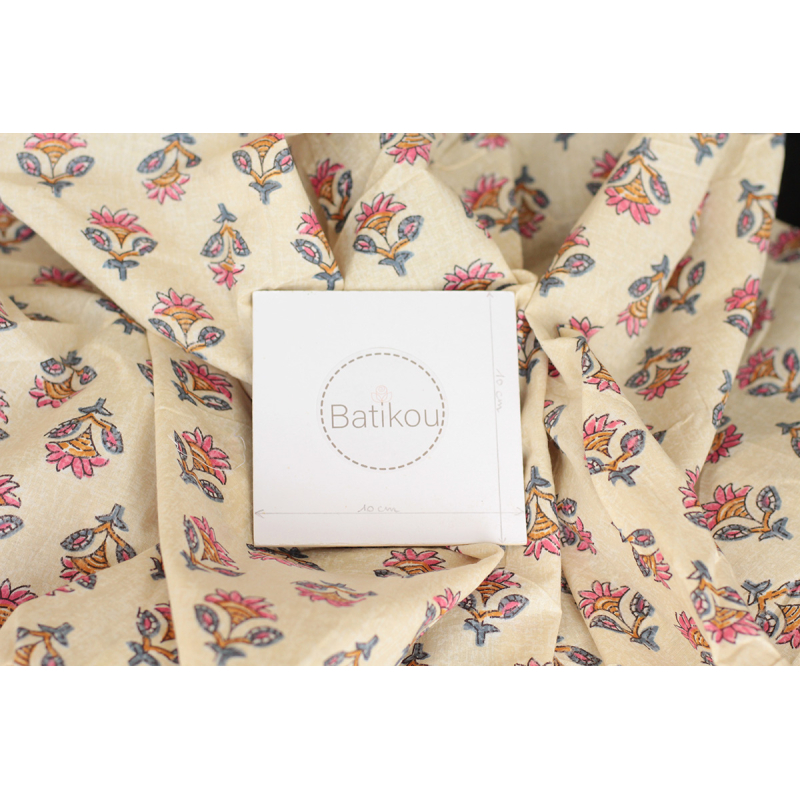 Tissu indien coton hand block traditionnel Parme