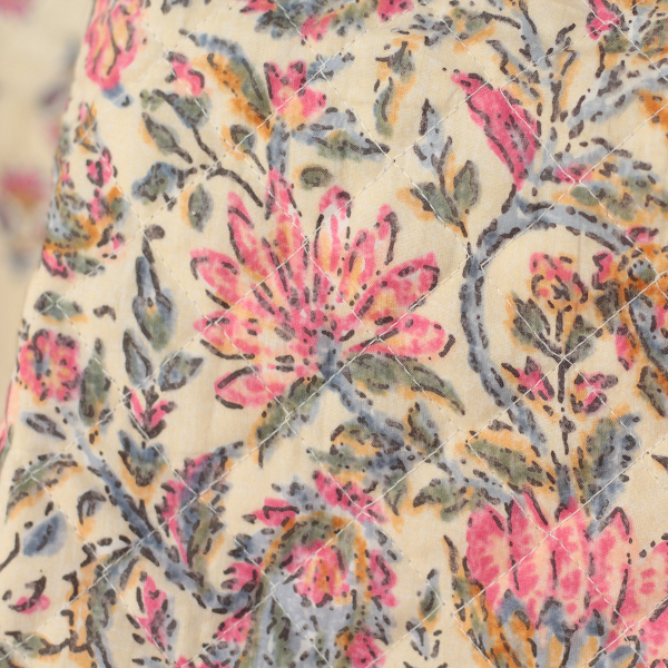 Tissu indien matelassé double face Misha écru rose quadrillage en carrés 2