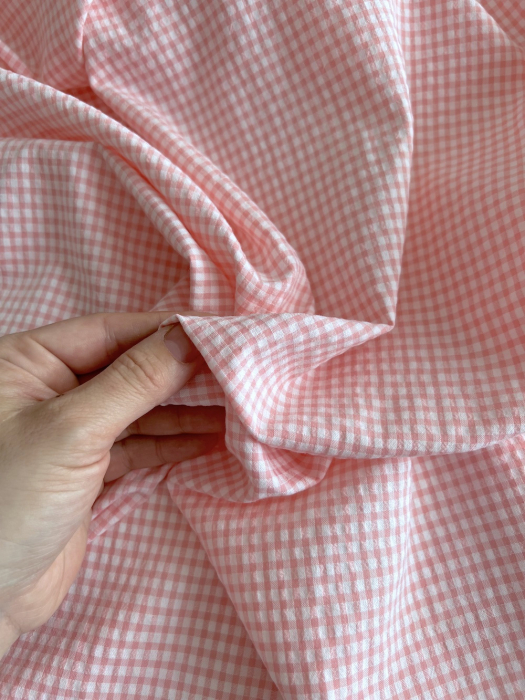 Seersucker / Coton gaufré vichy mini 3mm rose malabar / blanc