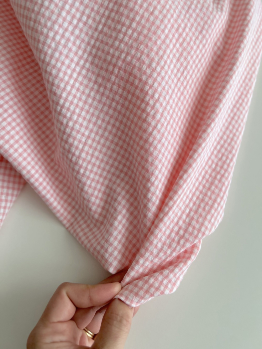 Seersucker / Coton gaufré vichy mini 3mm rose malabar / blanc