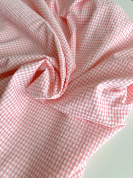 Seersucker / Coton gaufré vichy mini 3mm rose malabar / blanc