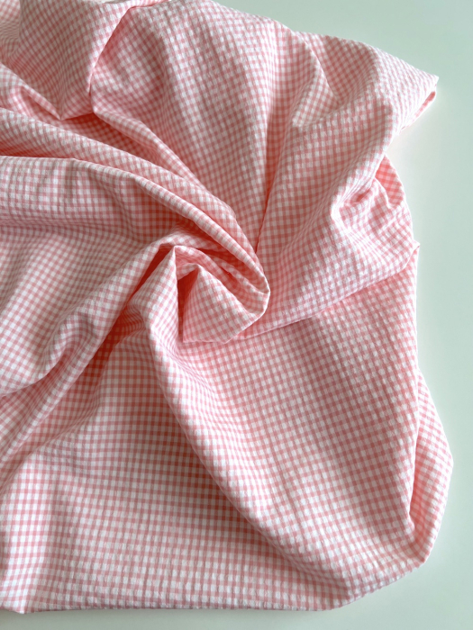 Seersucker / Coton gaufré vichy mini 3mm rose malabar / blanc