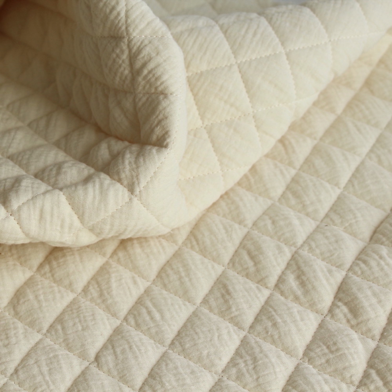 Tissu matelassé double gaze coton uni écru