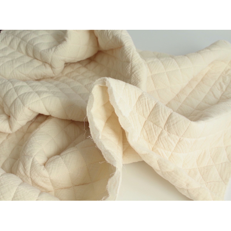 Tissu matelassé double gaze coton uni écru