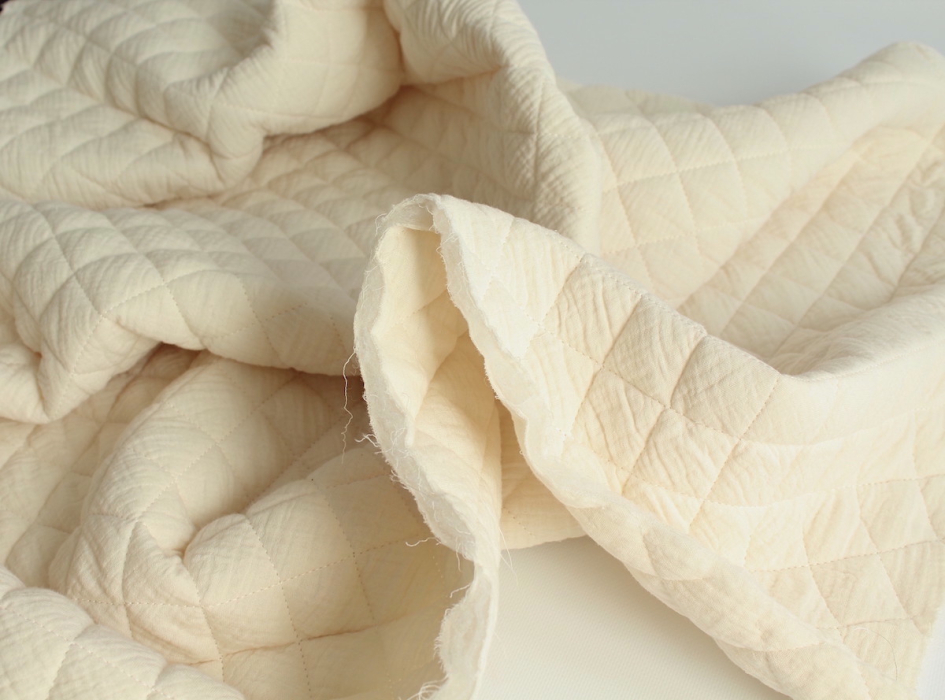 Tissu matelassé double gaze coton uni écru