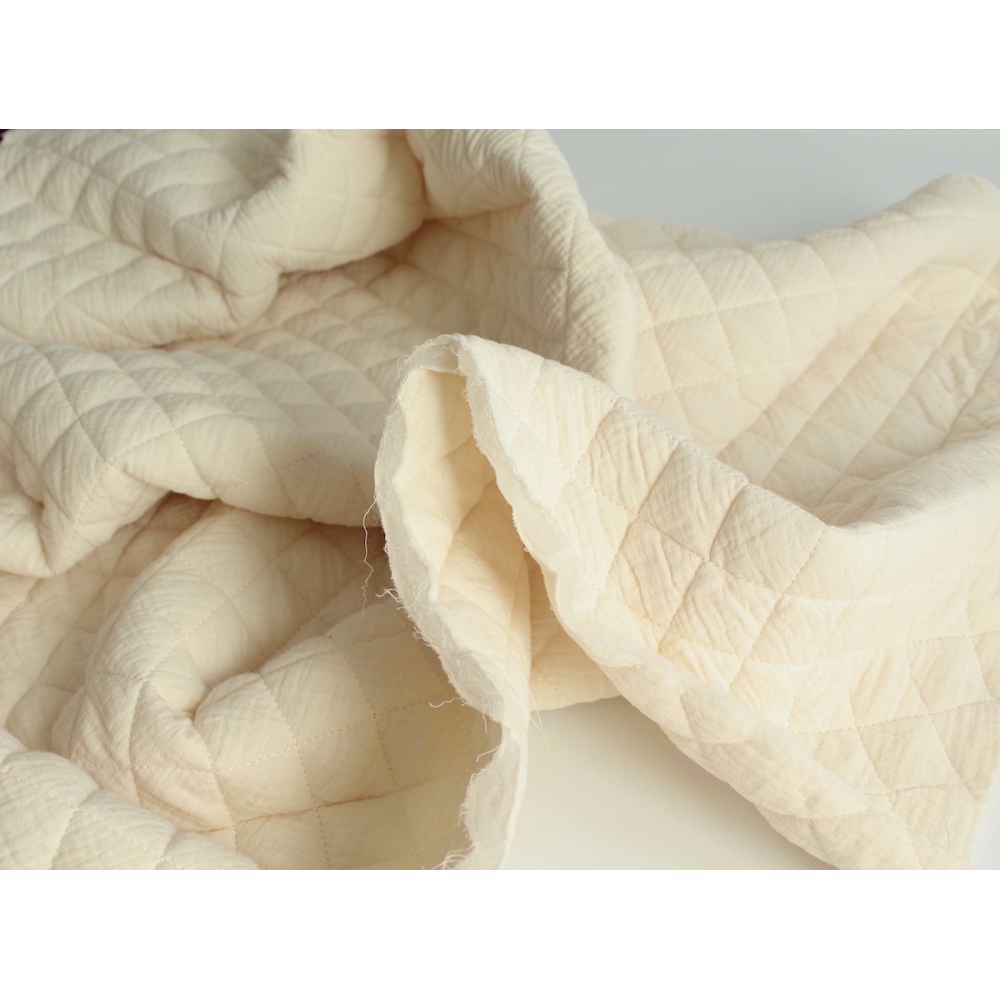 Tissu matelassé double gaze coton uni écru