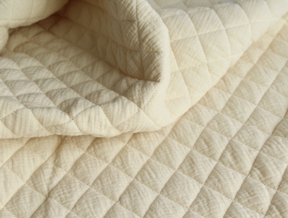 Tissu matelassé double gaze coton uni écru