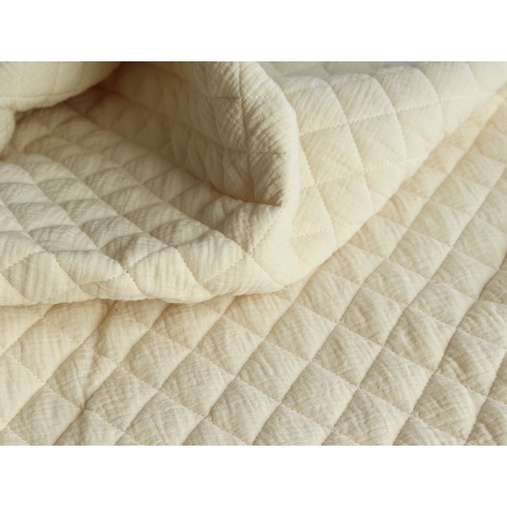 Tissu matelassé double gaze coton uni écru