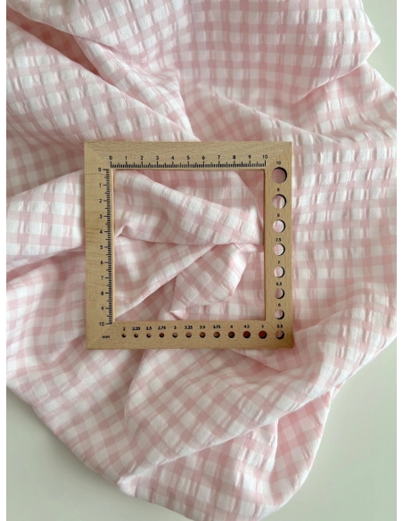 Seersucker / Coton gaufré vichy 6mm Rose dragée/ blanc