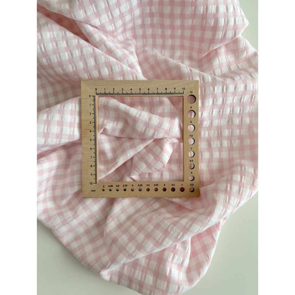 Seersucker / Coton gaufré vichy 6mm Rose dragée/ blanc