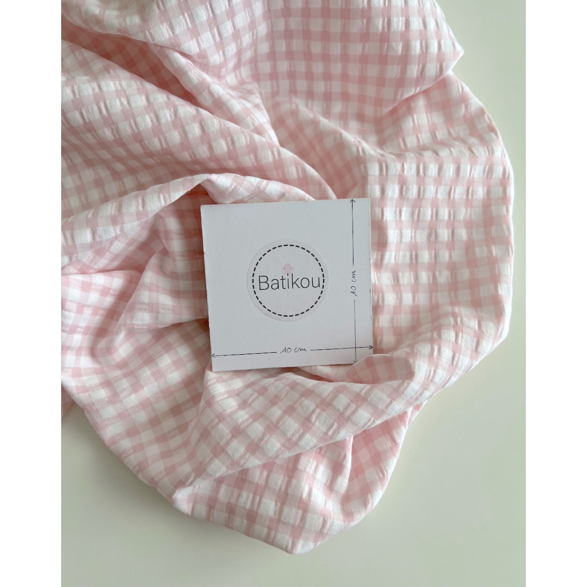 Seersucker / Coton gaufré vichy 6mm Rose dragée/ blanc Seersucker / Coton gaufré vichy 6mm Rose dragée/ blanc