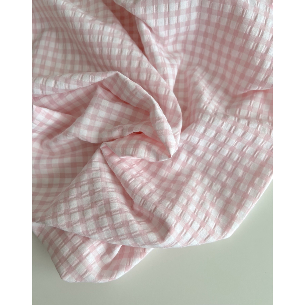 Seersucker / Coton gaufré vichy 6mm Rose dragée/ blanc
