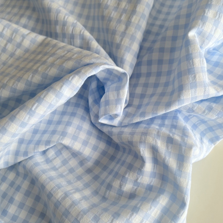 Seersucker / Coton gaufré vichy 6mm bleu ciel / blanc Seersucker / Coton gaufré vichy 6mm bleu ciel / blanc