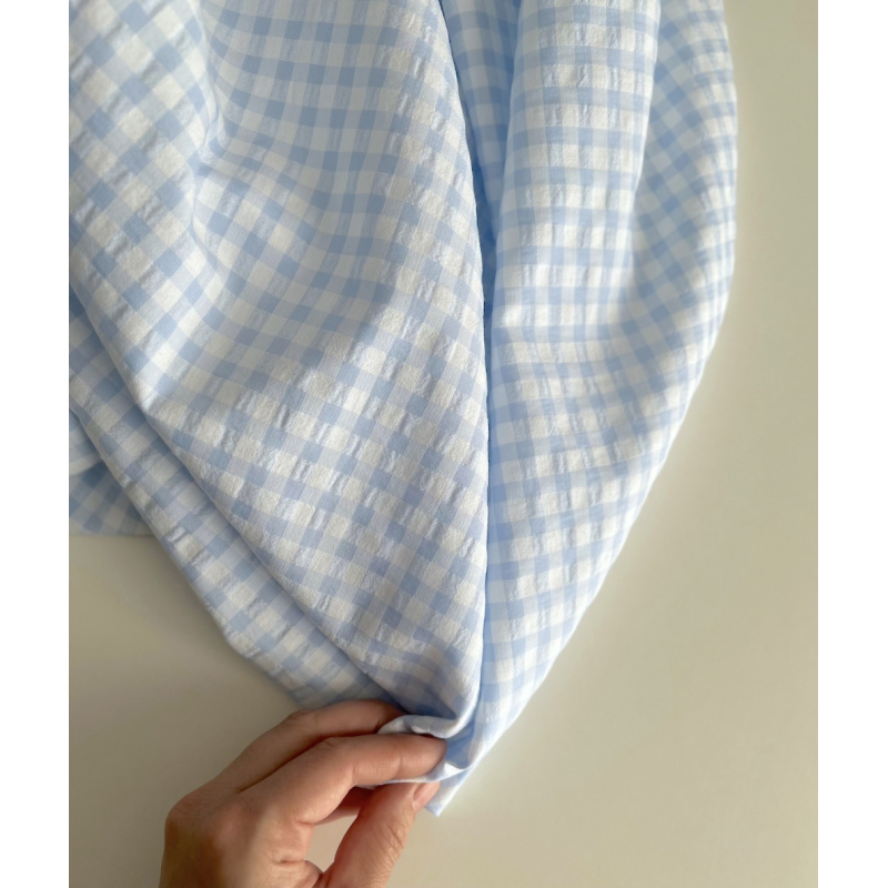 Seersucker / Coton gaufré vichy 6mm bleu ciel / blanc Seersucker / Coton gaufré vichy 6mm bleu ciel / blanc