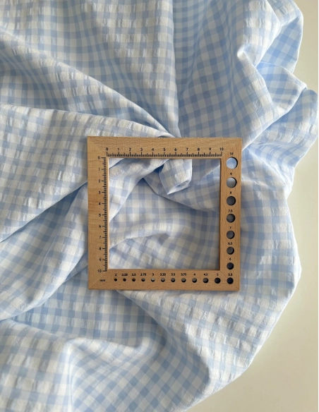 Seersucker / Coton gaufré vichy 6mm bleu ciel / blanc