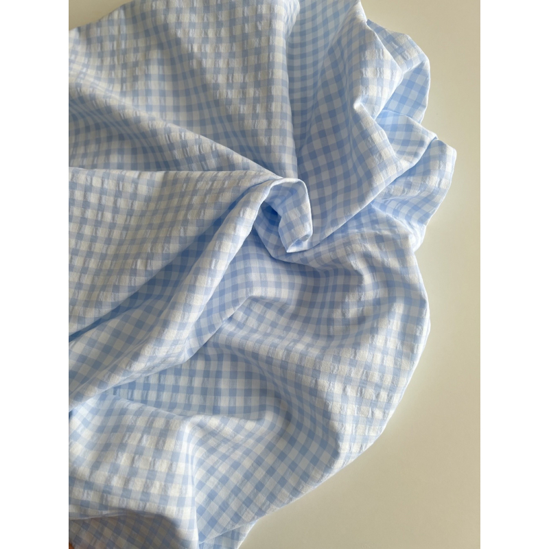 Seersucker / Coton gaufré vichy 6mm bleu ciel / blanc Seersucker / Coton gaufré vichy 6mm bleu ciel / blanc