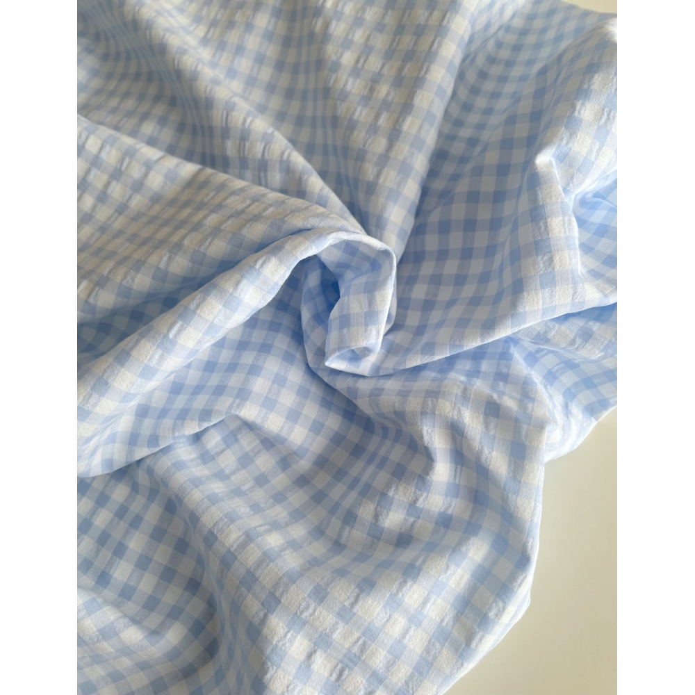 Seersucker / Coton gaufré vichy 6mm bleu ciel / blanc Seersucker / Coton gaufré vichy 6mm bleu ciel / blanc