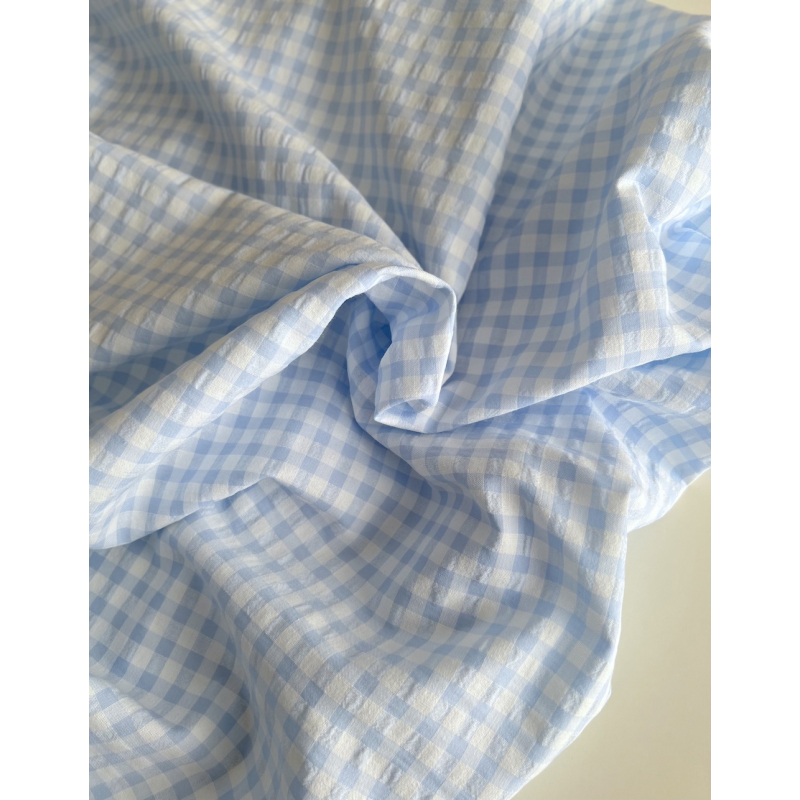 Seersucker / Coton gaufré vichy 6mm bleu ciel / blanc Seersucker / Coton gaufré vichy 6mm bleu ciel / blanc