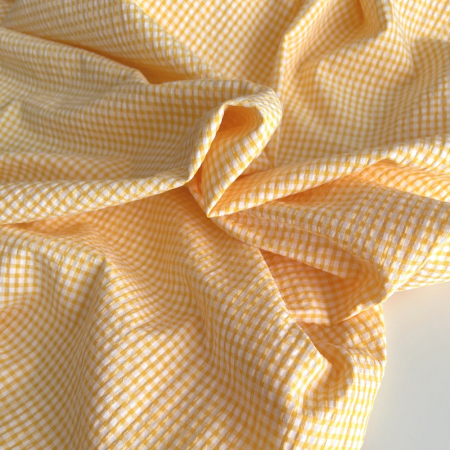 Seersucker / Coton gaufré vichy mini 3mm jaune citron / blanc Seersucker / Coton gaufré vichy mini 3mm jaune citron / blanc