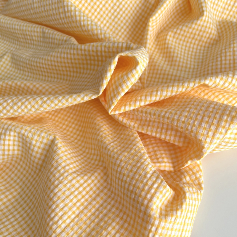 Seersucker / Coton gaufré vichy mini 3mm jaune citron / blanc