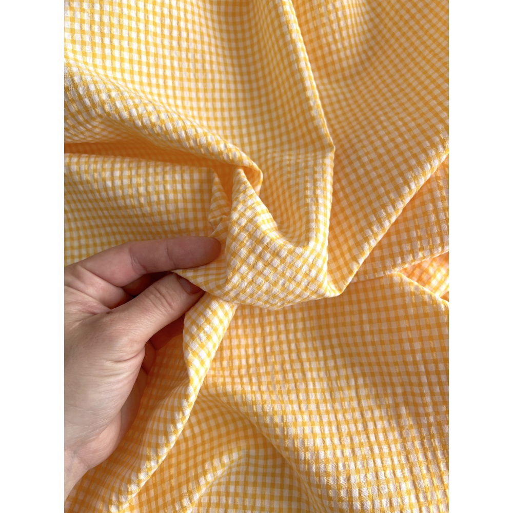 Seersucker / Coton gaufré vichy mini 3mm jaune citron / blanc