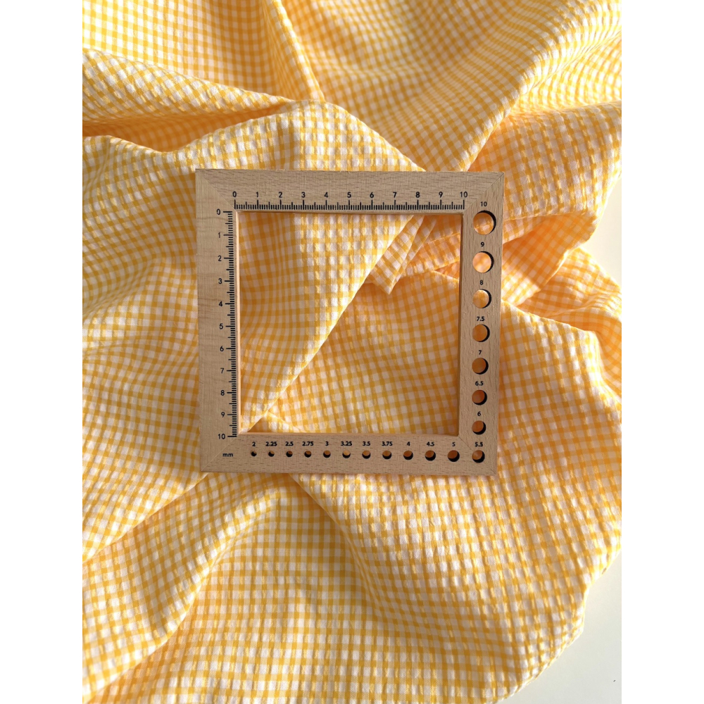 Seersucker / Coton gaufré vichy mini 3mm jaune citron / blanc