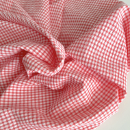 Seersucker / Coton gaufré vichy mini 3mm corail / blanc