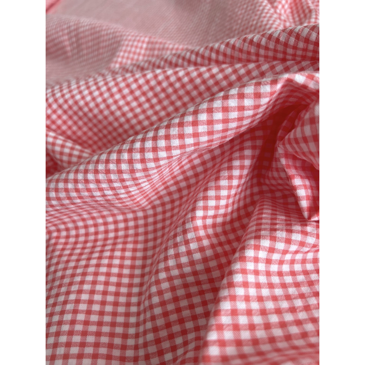 Seersucker / Coton gaufré vichy mini 3mm corail / blanc