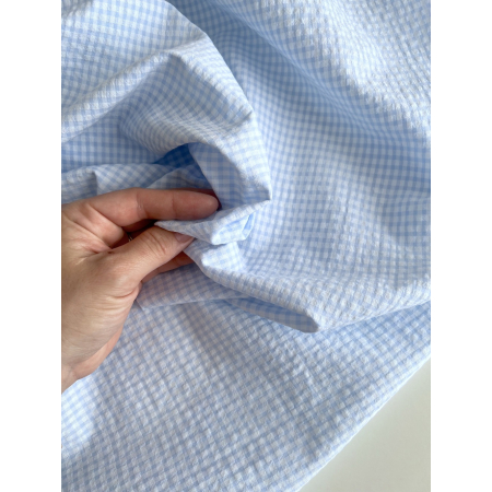 Seersucker / Coton gaufré vichy mini 3mm bleu ciel / blanc Seersucker / Coton gaufré vichy mini 3mm bleu ciel / blanc