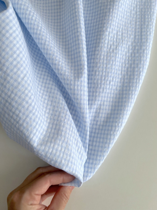 Seersucker / Coton gaufré vichy mini 3mm bleu ciel / blanc