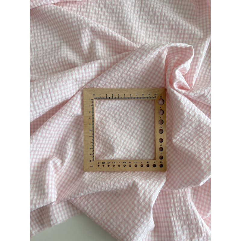 Seersucker / Coton gaufré vichy mini 3mm rose dragée / blanc