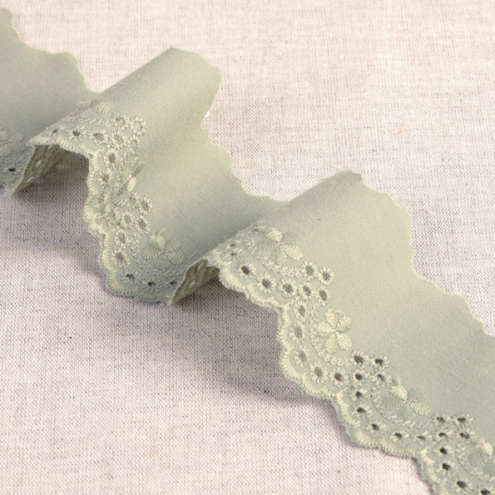 Galon coton broderie anglaise 50mm x 1m vert amande