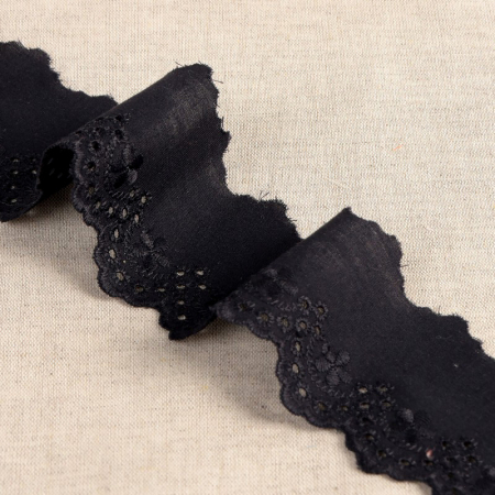 Galon coton broderie anglaise 50mm x 1m noir Galon coton broderie anglaise 50mm x 1m noir