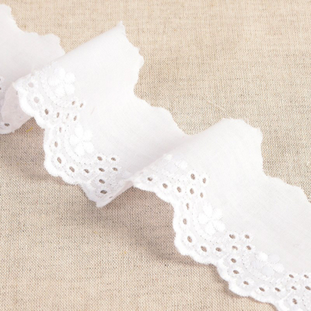 Galon coton broderie anglaise 50mm x 1m blanc Galon coton broderie anglaise 50mm x 1m blanc